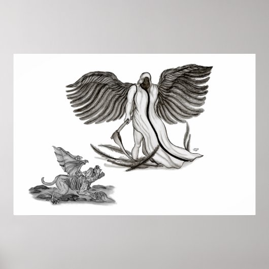 Archangel , Angel Uriel met Golem - Gargoyle Poster (Voorkant)