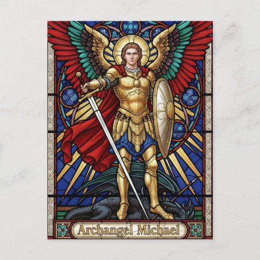 Archangel Michael - Colorful Stained Glass Angel Briefkaart (Voorkant)