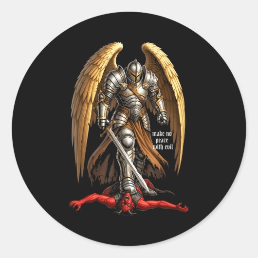 Archangel Michael Faith Design Make No Peace With  Ronde Sticker (Voorkant)