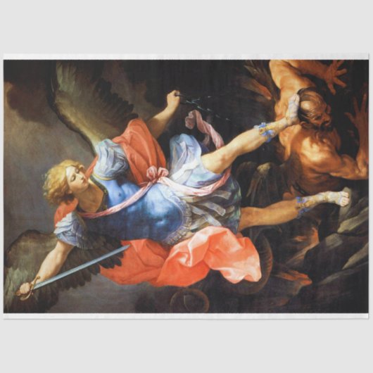 Archangel Michael tramples Satan, Guido Reni Tissuepapier (Voorkant)