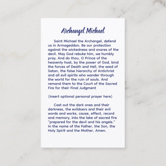 Archangel Michael Visitekaartje (Achterkant)