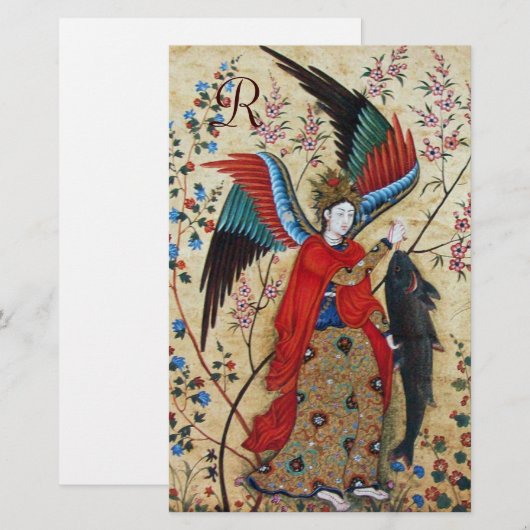 ARCHANGEL RAPHAEL EN FISH PARCHMENT MONOGRAM BRIEFPAPIER (Voorkant / Achterkant)