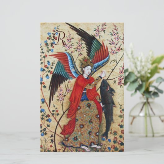 ARCHANGEL RAPHAEL EN FISH PARCHMENT MONOGRAM BRIEFPAPIER (Staand voorkant)