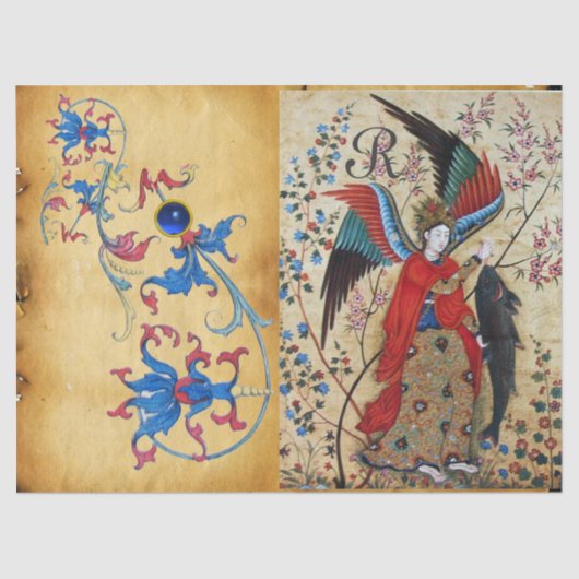 ARCHANGEL RAPHAEL EN VISBLAUWE PLATTELANDSPARCHTIE TISSUEPAPIER (Voorkant)