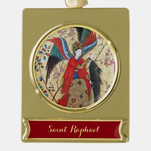 ARCHANGEL RAPHAEL EN VISSERIJPARCHTIE VERGULD BANNER ORNAMENT (Voorkant)