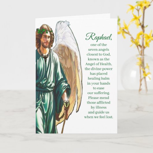Archangel Raphael Healing Angel Prayer Card –White Kaart (Gele Bloem)