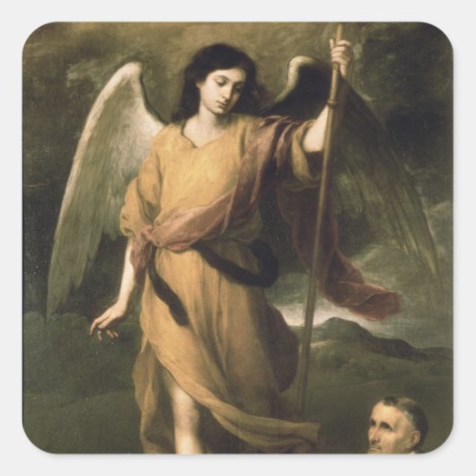 Archangel Raphael met bisschop Domonte Vierkante Sticker (Voorkant)