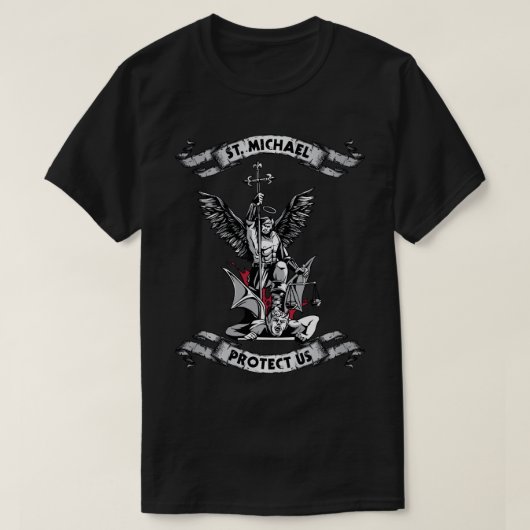Archangel Saint Michael beschermt ons lang T-shirt (Design voorkant)