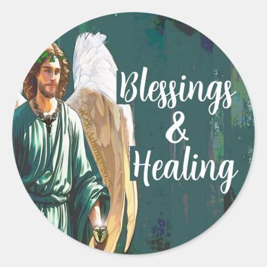 Archangel Saint Raphael Blessings & Healing Angel Ronde Sticker (Voorkant)