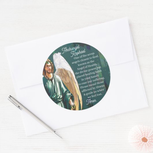 Archangel Saint Raphael Healing Angel Prayer Ronde Sticker (Envelop)