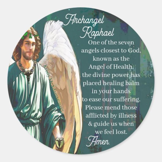 Archangel Saint Raphael Healing Angel Prayer Ronde Sticker (Voorkant)
