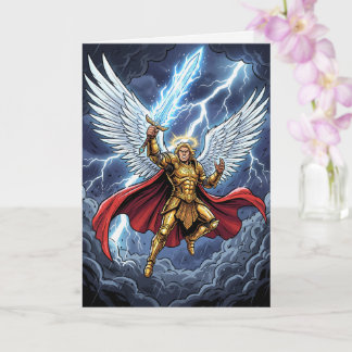 Archangel Warrior Lightning Sword Gold Armor Art Kaart