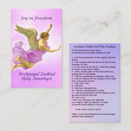 Archangel Zadkiel and Holy Amethyst Visitekaartje (Voorkant / Achterkant)