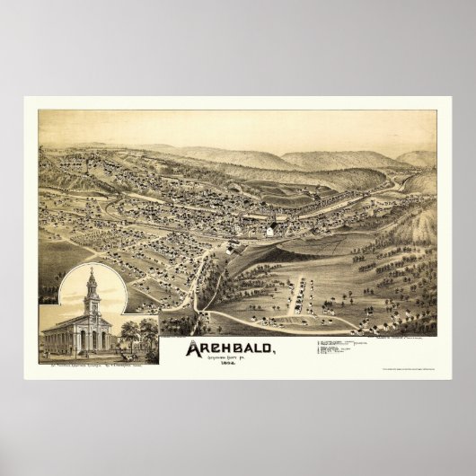 Archbald, PA Panoramic Map - 1892 Poster (Voorkant)