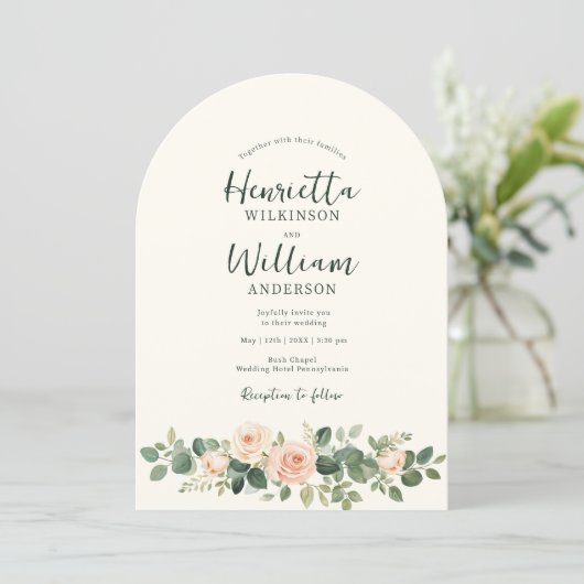 arched all in one botanical floral green script kaart (Staand voorkant)