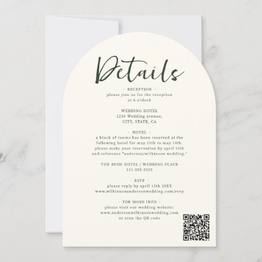 arched all in one botanical floral green script kaart (Achterkant)