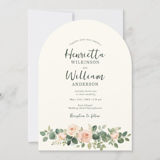 arched all in one botanical floral green script kaart (Voorkant)