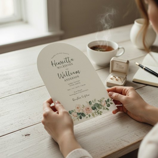 arched all in one botanical floral green script kaart