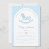Arched Blue Rocking Horse Boy Baby shower Uitnodig Kaart (Voorkant)