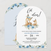 Arched Boys Blue Floral Oh Deer Baby shower Kaart (Voorkant / Achterkant)