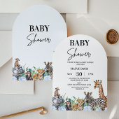 Arched Boys Blue Floral Safari Baby shower Kaart