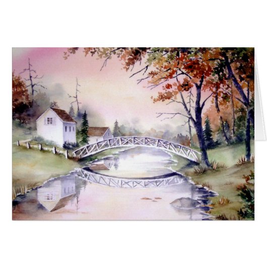 Arched Bridge New England Waterverf Painting (Voorkant Horizontaal)