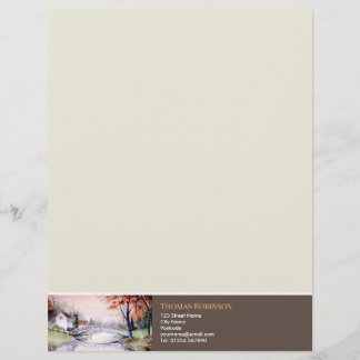 Arched Bridge New England Waterverf Painting Briefhoofd