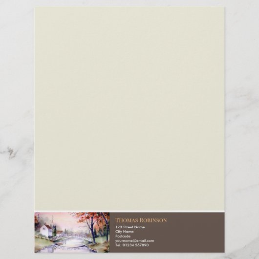 Arched Bridge New England Waterverf Painting Briefhoofd (Voorkant)