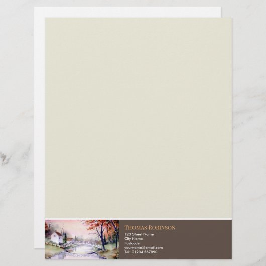 Arched Bridge New England Waterverf Painting Briefhoofd (Voorkant / Achterkant)