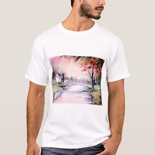 Arched Bridge New England Waterverf Painting T-shirt (Voorkant)