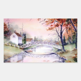 Arched Bridge Watercolor Painting Rechthoekige Sticker