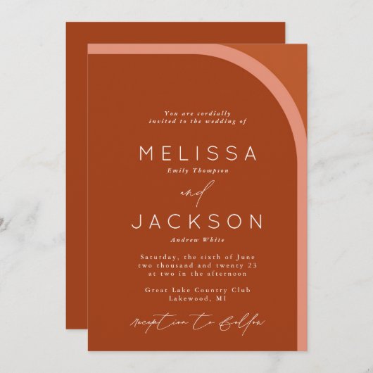 Arched Desert Terra Cotta Modern Wedding Kaart (Voorkant / Achterkant)