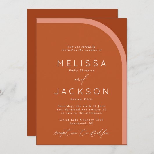 Arched Desert Terra Cotta Modern Wedding Kaart (Voorkant / Achterkant)