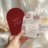 Arched Drawn Burgundy Romantic Whimsical Wedding Kaart
