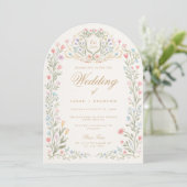 Arched Floral Wedding Monogram, Romantic Garden Kaart (Staand voorkant)