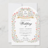 Arched Floral Wedding Monogram, Romantic Garden Kaart (Voorkant)