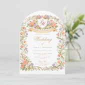 Arched Floral Wedding Monogram, Romantic Garden Kaart (Staand voorkant)