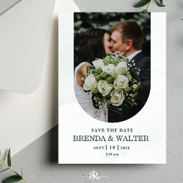 Arched Greenery White Rose Photo Wedding  Kaart