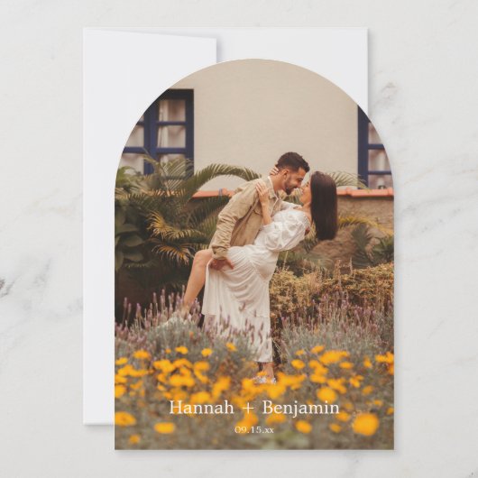 Arched Modern Minimal Script Wedding QR Code Foto Kaart (Achterkant)