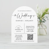 Arched Modern Minimal Script Wedding QR Code Foto Kaart (Staand voorkant)