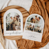 Arched Modern Script Foto Familie Kerstmis Kaart