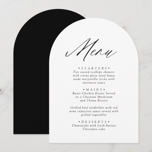 Arched Modern Zwart-wit minimalistische Menu Kaart (Voorkant / Achterkant)
