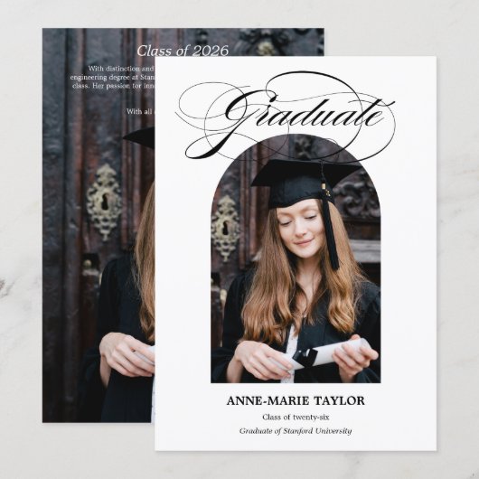 Arched Photo and Script Graduate Announcement Kaart (Voorkant / Achterkant)