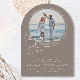 Arched Photo Casual Script First Names Wedding Kaart