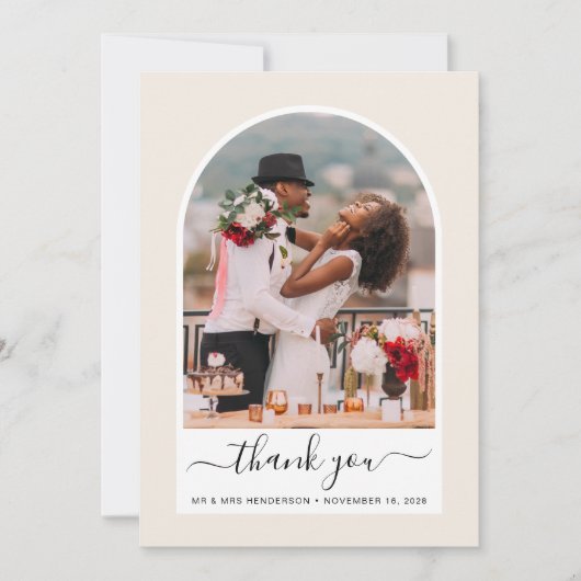 Arched Photo Cream Wedding Bedankkaart (Voorkant)