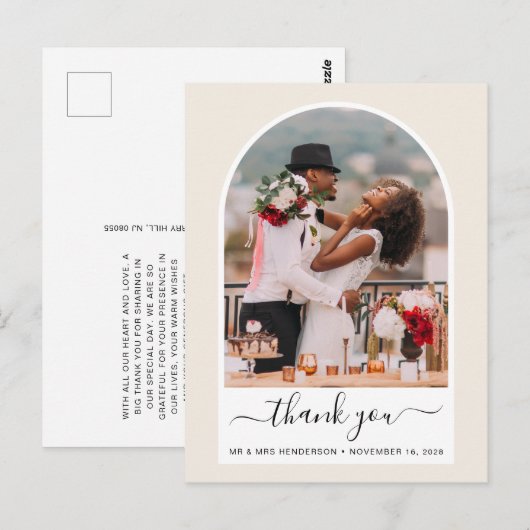 Arched Photo Cream Wedding Hartelijk dank Briefkaart (Voorkant / Achterkant)