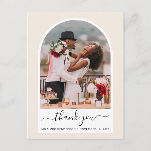 Arched Photo Cream Wedding Hartelijk dank Briefkaart (Voorkant)