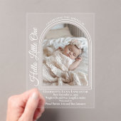 Arched Photo Elegant Script Birth Announcement Acryl Uitnodigingen (Insitu (Draagbaar))