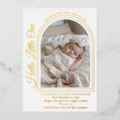 Arched Photo Elegant Script Birth Announcement Folie Uitnodiging (Voorkant)