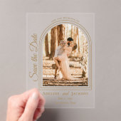 Arched Photo Elegant Script Save the Date Acryl Uitnodigingen (Insitu (Draagbaar))